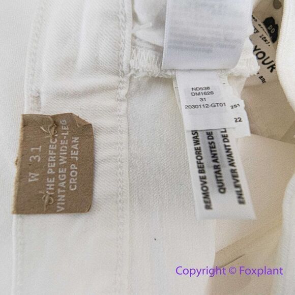 NEW Madewell The‎ Perfect Vintage Wide-Leg Crop Jean Tile White, 31 - Picture 16 of 16